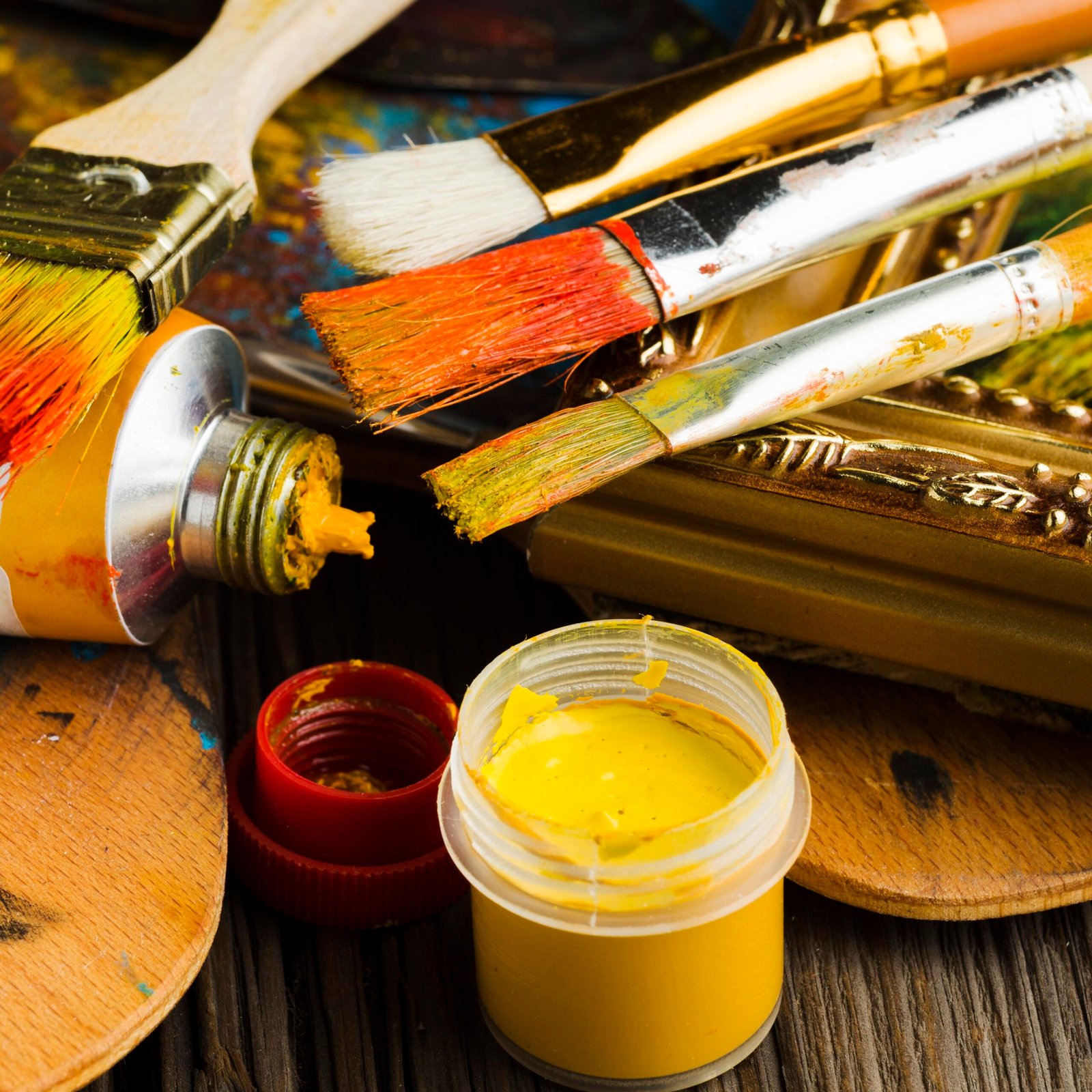 high-view-coloured-paint-brushes-close-up